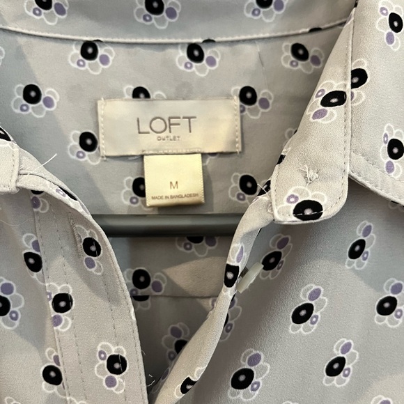 Loft blouse. Size medium. Gray with black and purple bubble print. - Picture 2 of 4